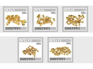 200x M3x5 M3x6 M3x8 M3x10 M3x12 Senkkopf Linsenkopf TIN Beschichtung gold
