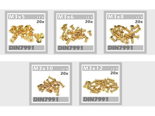200x Schrauben M3x5 M3x6 M3x8 M3x10 M3x12 Senkkopf Linsenkopf TIN Beschichtung gold