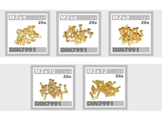 100x Senkkopfschrauben M2x4 M2x6 M2x8 M2x10 M2x12 DIN7991 12,9 TIN gold