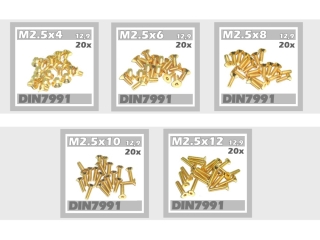 100x Senkkopfschrauben M2,5x4 M2,5x6 M2,5x8 M2,5x10 M2,5x12 DIN7991 12,9 TIN gold