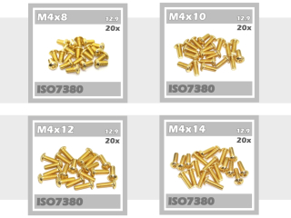 80x Schrauben M4x8 M4x10 M4x12 M4x14 Linsenkopf ISO7380 12,9 TIN gold