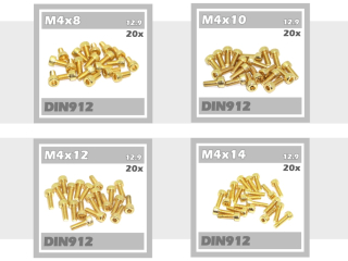 80x Schrauben M4x8 M4x10 M4x12 M4x14 Zylinderkopf DIN912 12,9 TIN gold