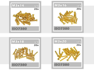 80x Schrauben M3x14 M3x16 M3x18 M3x20 Linsenkopf 12,9 TIN gold